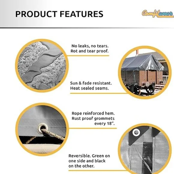 10´ x 20´ Heavy Duty Silver/Black Waterproof UV Blocking 10 Mil Poly Tarp Storage